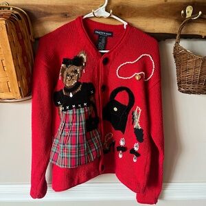 Vintage Eagles Eye Red Christmas Winter Plaid Novelty Bear Sweater Cardigan S